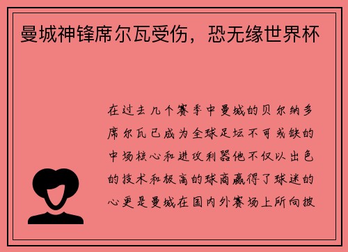 曼城神锋席尔瓦受伤，恐无缘世界杯